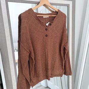 🦋 $15 By Together Brown Henley Knit Sweater